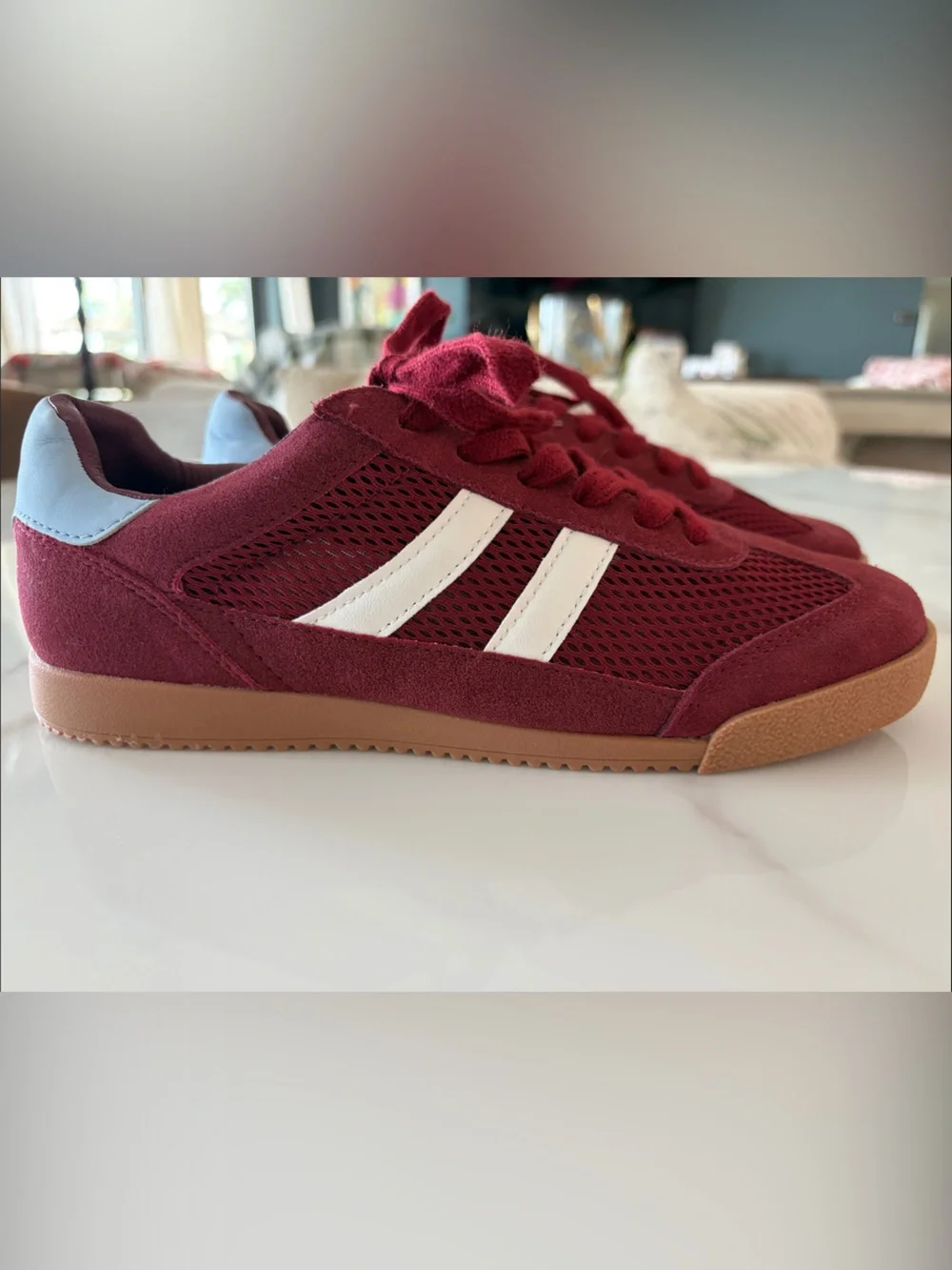 Steve Madden Bennett Burgundy Suede Mesh Sneakers Gum Sole Women’s Size 8 NWOT